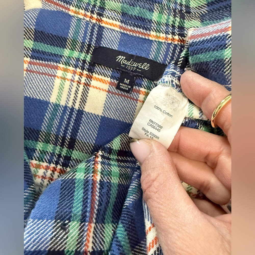 Madewell Classic Plaid Flannel Shirt | Blue Green White | Size M - Picture 11 of 11